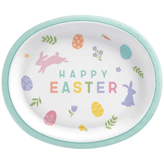 10&#x22; x 12&#x22; Easter Wishes Oval Paper Plates, 24ct.